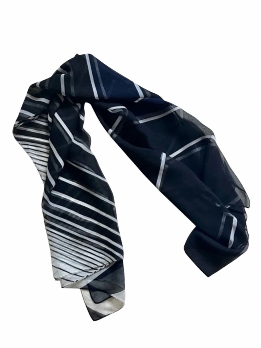 Linda Allard Ellen Tracy Vintage Black and White Large Rectangular Silk Scarf